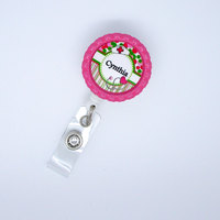 Personalized Nurse Flower Badge Pink - RN Badge Holder - Nurse Practitioner Badge Holder - Nursing Badge Holder - CRNA Badge - NP Badge - Thumbnail 1