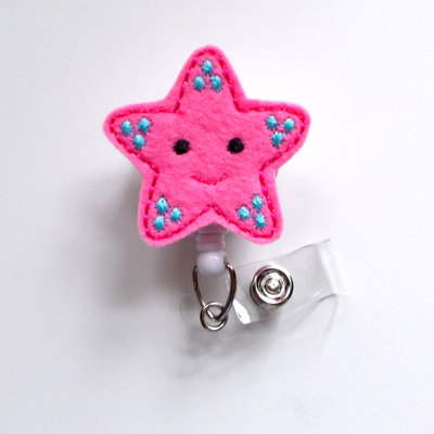 Starfish pink - retractable id felt badge holder - nurse gift - rn badge - nurse badge holder - nursing badge clip