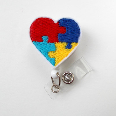 Autism awareness heart - id badge holder - id badge reel - teacher badge reel - medical badge reel - nursing badge - school badge holder