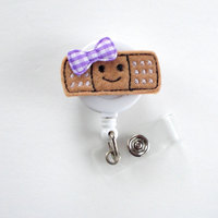 Smiling Bandaid - Retractable Badge Reel - Name Badge Holder - Nurse Badge Holder - Pediatric Nurse Badge - Felt Badge - RN Badge Holder - Thumbnail 2