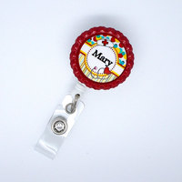 Personalized Nurse Flower Badge Red - RN Badge Holder - Nurse Practitioner Badge Holder - Nursing Badge Holder - CRNA Badge - NP Badge - Thumbnail 1