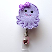 Purple Octopus - Retractable ID Badge Reel - MD Badge Holder - Cute Badge Reel - Nurse Badge Holder - Nursing Badge Clip - Teacher Badge - Thumbnail 1