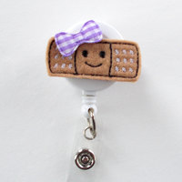 Smiling Bandaid - Retractable Badge Reel - Name Badge Holder - Nurse Badge Holder - Pediatric Nurse Badge - Felt Badge - RN Badge Holder - Thumbnail 3