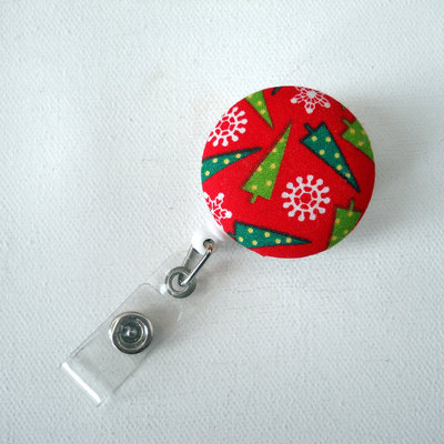 Christmas trees - holiday id badge reel -  retractable id badge clip - name badge holder, handmade by jejeweled