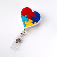 Autism Awareness Heart - ID Badge Holder - ID Badge Reel - Teacher Badge Reel - Medical Badge Reel - Nursing Badge - School Badge Holder - Thumbnail 1
