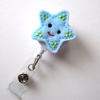 Starfish Light Blue - Retractable ID Felt Badge Holder - Nurse Gift - RN Badge - Nurse Badge Holder - Medical Badge Clip - Badge Reels - Thumbnail 1