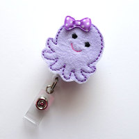 Purple Octopus - Retractable ID Badge Reel - MD Badge Holder - Cute Badge Reel - Nurse Badge Holder - Nursing Badge Clip - Teacher Badge - Thumbnail 2