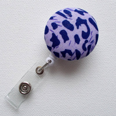 Retractable id badge holder - id badge reel  - name badge holder - nurses badge holder - nursing badge clip - purple leopard