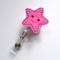 Starfish Pink - Retractable ID Felt Badge Holder - Nurse Gift - RN Badge - Nurse Badge Holder - Nursing Badge Clip - Thumbnail 1