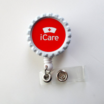 Icare red  - nurses badge holder - nursing badge reel - name badge holder - nurse id badge clip - nurse