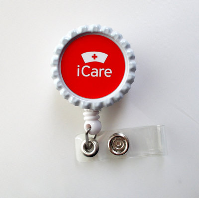 Icare red  - nurses badge holder - nursing badge reel - name badge holder - nurse id badge clip - nurse
