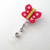 Butterfly Sparkle - Retractable ID Badge Reel - RN Badge Holder - Badge Clip - Teacher ID - Nursing Badge Holder - Felt Badge Reel - Thumbnail 1