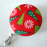 Christmas Trees - Holiday ID Badge Reel -  Retractable ID Badge Clip - Name Badge Holder, handmade by JEJEWELED - Thumbnail 1