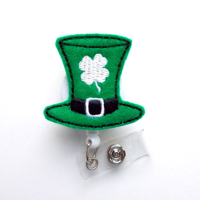 St. patrick&#39;s day shamrock hat  - name badge holder - cute badge reel - nurse badge holder - nursing badge clip - teacher badge reel - rn