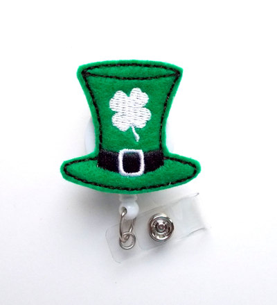 St. patrick&#39;s day shamrock hat  - name badge holder - cute badge reel - nurse badge holder - nursing badge clip - teacher badge reel - rn