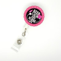 Keep Calm and Nurse On Heart Pink - Cardiac Care Nurse Badge Holder - Retractable ID Badge Reel  - Nurse Badge Holder - Nursing Badge Holder - Thumbnail 1