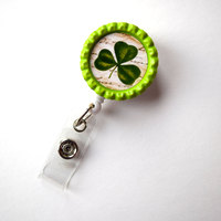 Clover Leaf  - Cute Badge Holder - Nurses Badge Holder - Bottlecap Badge - Nursing Badge Holder - Teacher Badge Reel - RN Badge Reel - Thumbnail 1