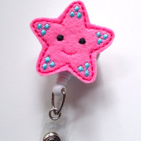 Starfish Pink - Retractable ID Felt Badge Holder - Nurse Gift - RN Badge - Nurse Badge Holder - Nursing Badge Clip - Thumbnail 2