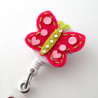 Butterfly Sparkle - Retractable ID Badge Reel - RN Badge Holder - Badge Clip - Teacher ID - Nursing Badge Holder - Felt Badge Reel - Thumbnail 2