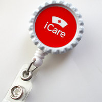 iCare Red  - Nurses Badge Holder - Nursing Badge Reel - Name Badge Holder - Nurse ID Badge Clip - Nurse - Thumbnail 1