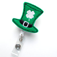 St. Patrick&#39;s Day Shamrock Hat  - Name Badge Holder - Cute Badge Reel - Nurse Badge Holder - Nursing Badge Clip - Teacher Badge Reel - RN - Thumbnail 1