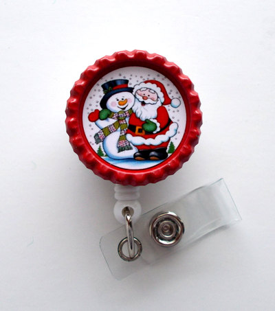 Frosty and santa - nursing badge holder - er nurse badge reel  - er name badge - nurses badge - cute badge reel