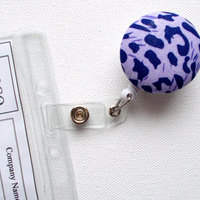 Retractable ID Badge Holder - ID Badge Reel  - Name Badge Holder - Nurses Badge Holder - Nursing Badge Clip - Purple Leopard - Thumbnail 3