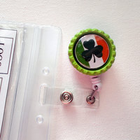 Irish Flag - Bottle Cap Badge Reel - Retractable ID Badge Holder -  Badge Clip - Name Badge Holder - Nursing Badge - Teacher Badge Reel - Thumbnail 1