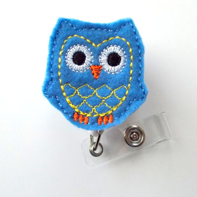 Marine blue owl - retractable id badge holder - name badge holder - cute badge clip - nursing badge - teacher badge - thebadgeshack