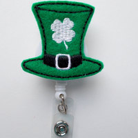 St. Patrick&#39;s Day Shamrock Hat  - Name Badge Holder - Cute Badge Reel - Nurse Badge Holder - Nursing Badge Clip - Teacher Badge Reel - RN - Thumbnail 2