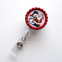 Frosty and Santa - Nursing Badge Holder - ER Nurse Badge Reel  - ER Name Badge - Nurses Badge - Cute Badge Reel - Thumbnail 1