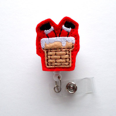 Chimney santa - retractable id felt badge holder - christmas badge reel - nurses badge holder - medical badge - teacher badge