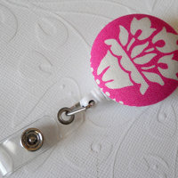 Cute ID Badge Reel - Nurse Badge - Flower Badge Reel - Nursing Badge Holder - Name Badge Holder - pink and white tulips - Thumbnail 1