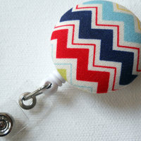 Chevron Red White Blue - Cute ID Badge Reel - Nurse Badge Holder - Nursing Badge Reel - Retractable ID Badge Reel - Teacher Badge - Nurse - Thumbnail 1