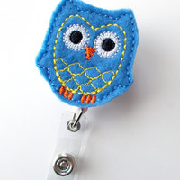 Marine Blue Owl - Retractable ID Badge Holder - Name Badge Holder - Cute Badge Clip - Nursing Badge - Teacher Badge - TheBadgeShack - Thumbnail 2