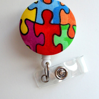 Autism awareness puzzle piece - retractable id badge holder - cute id badge reel - name tag holder - nursing badge clip