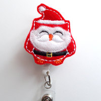 Santa Owl - Retractable ID - Name Badge Holder - Felt Badge Holder - ID Badge Holder - Cute Badge Reel - Nursing Badge - Christmas Badge - Thumbnail 1