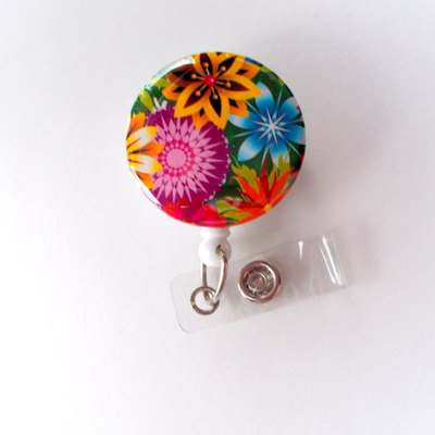 Flowers badge - id badge holder - id badge reel - floral  badge reel - nursing badge - teacher badge reel - medical badge - school badge