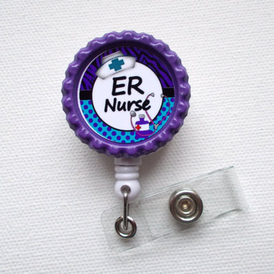 Er nurse - name tag badge - id badge holder - badge reel - nurse id badge clip - emergency room nurse badge - trauma nurse badge