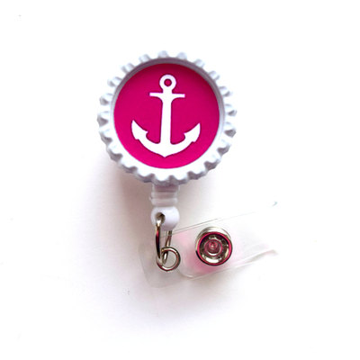 Hot pink anchor - nursing badge holder - teacher badge reel  - nurse name badge - nurses badge - cute id badge reel - sea pass
