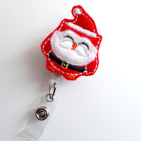 Santa Owl - Retractable ID - Name Badge Holder - Felt Badge Holder - ID Badge Holder - Cute Badge Reel - Nursing Badge - Christmas Badge - Thumbnail 2