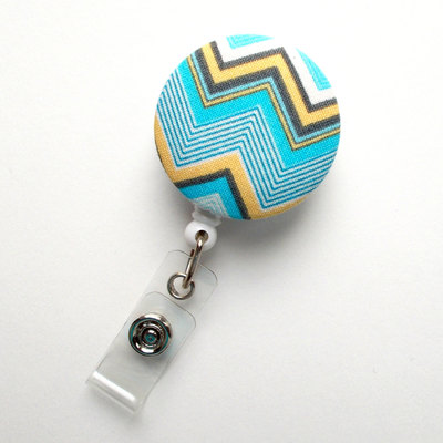Light blue and yellow chevron - nurse badge holder - nursing badge reel - retractable id badge reel - teacher badge - male badge reel - rn