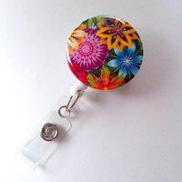 Flowers Badge - ID Badge Holder - ID Badge Reel - Floral  Badge Reel - Nursing Badge - Teacher Badge Reel - Medical Badge - School Badge - Thumbnail 1