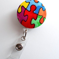 Autism Awareness Puzzle Piece - Retractable ID Badge Holder - Cute ID Badge Reel - Name Tag Holder - Nursing Badge Clip - Thumbnail 2