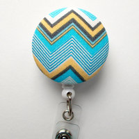 Light Blue and Yellow Chevron - Nurse Badge Holder - Nursing Badge Reel - Retractable ID Badge Reel - Teacher Badge - Male Badge Reel - RN - Thumbnail 1