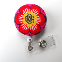 Flower Red Yellow Pink - Cute ID Badge Reel - Nurse Badge Holder - Nursing Badge Reel - Retractable ID Badge Reel - Teacher Badge - Nurse - Thumbnail 1