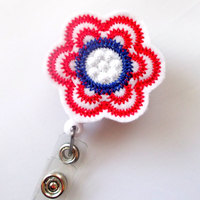 Patriotic Flower  - Retractable ID Felt Badge Holder - Name Badge Holder - Cute Badge Reel - Nursing Badge - Felt Badge Reel - Thumbnail 2