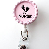 NICU Nurse Baby Pink - Nurses Badge Holder - Nursing Badge Reel - Name Badge Holder - Nurse ID Badge Clip - NICU Badge Clip - Thumbnail 1