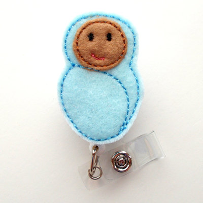 Sweet baby boy - retractable id badge reel - nicu badge holder - l&d badge reel - nurse badge holder - nursing badge clip - felt id badge