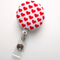 Red and White Hearts Fabric Button - RN Badge Holder - Valentine Badge Reel - Nurses Badge Holder - Cardiac Badge - Teacher Badge - Thumbnail 2
